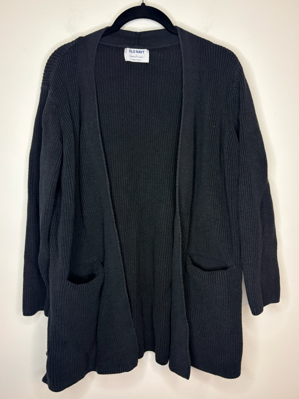 Old Navy Black Open-Front Ribbed Pocket Cardigan Size Large